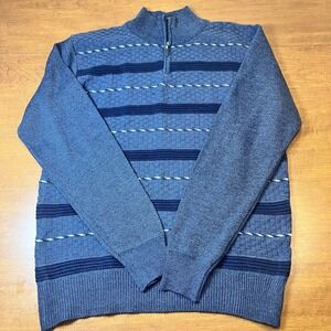 True Rock Mens 1/4 Zip Pullover Sweater Blue Textured Stripe XL Cotton Polyester